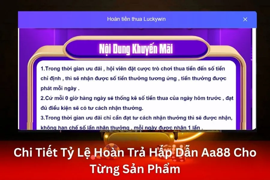 Chi Tiết Tỷ Lệ Hoàn Trả Hấp Dẫn Aa88 Cho Từng Sản Phẩm